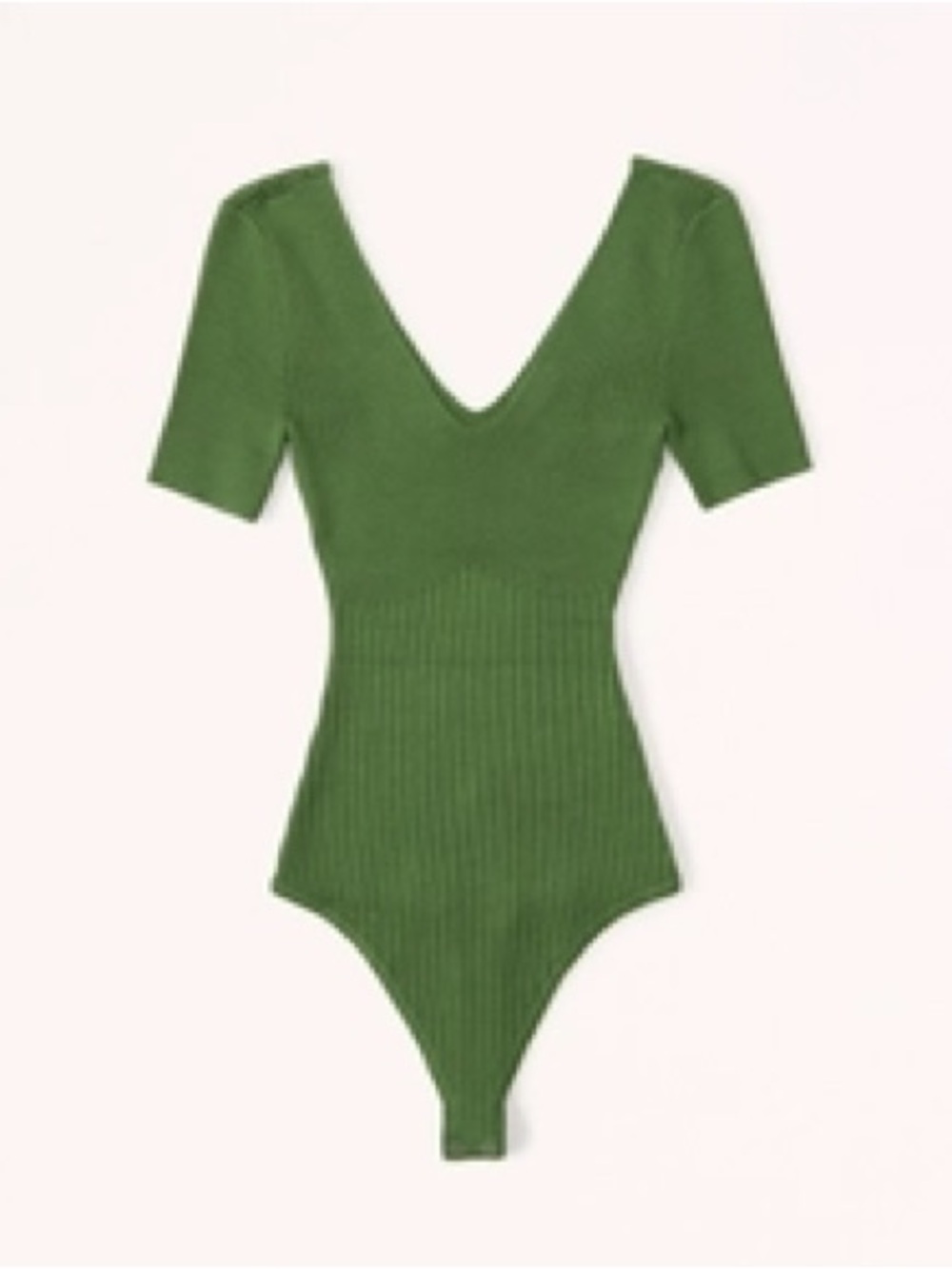 Abercrombie & Fitch Olive Green Ribbed V-Neck Short Sleeve Bodysuit